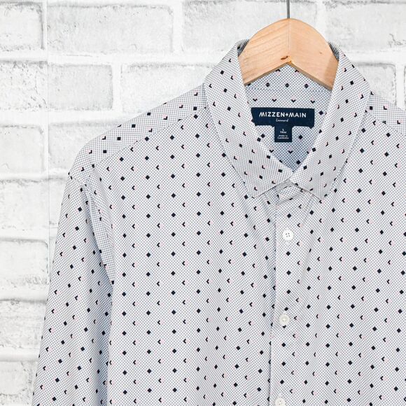 MIZZEN + MAIN Men's Trim fit Button up Shirt gray geo print size Large - Picture 5 of 6